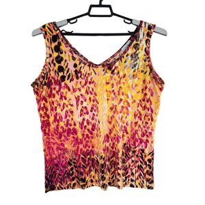 Womens Clear Sky Blouse Tank Top Sleeveless Red Yellow Black Leopard Print 1X